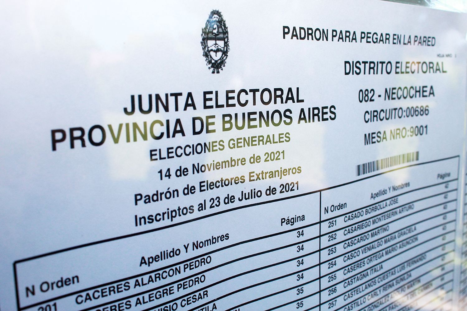 Padrón. Listado de los electores extranjeros habilitados para sufragar