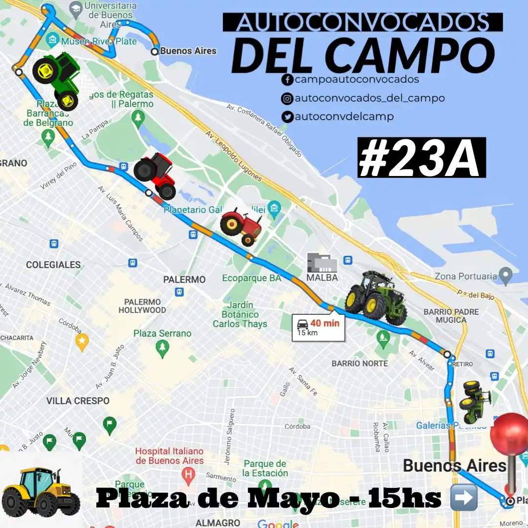 El tractorazo de los autoconvocados ya tiene su recorrido