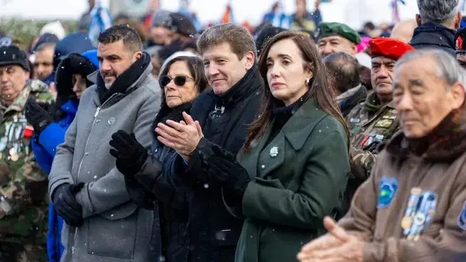 Victoria Villarruel junto a Melella en el acto del 2 de abril en Usuhaia.