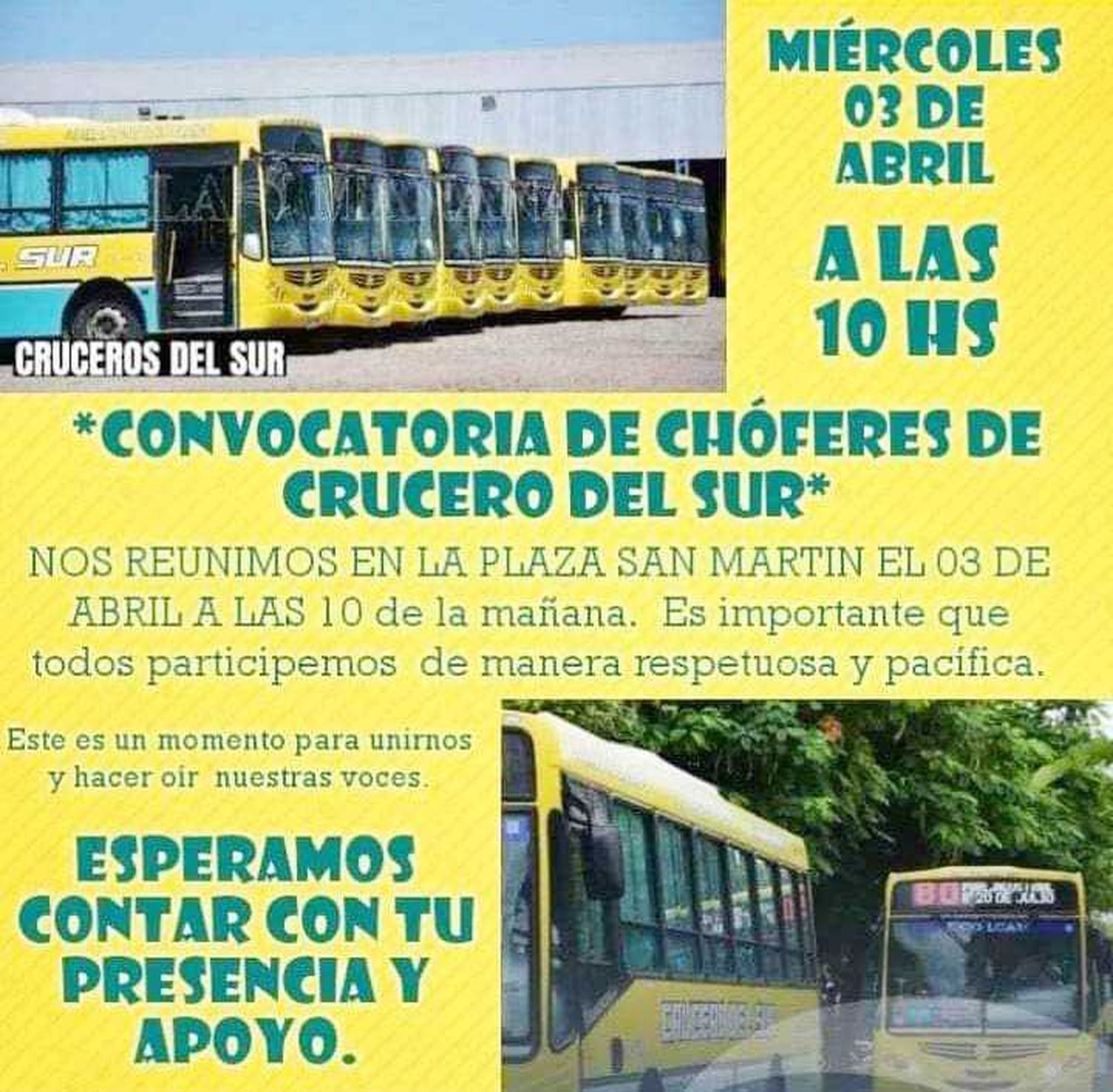 A 13 días de paro, Choferes de Crucero 
del Sur realizan hoy una marcha pacífica