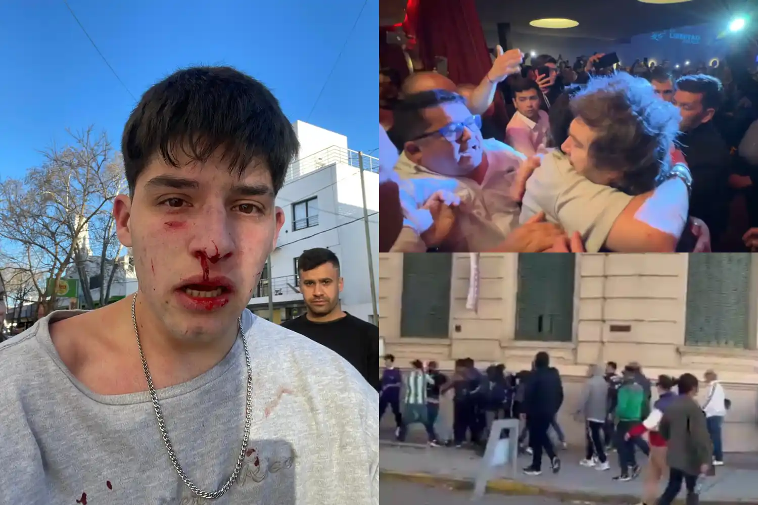 Matías, el hijo de Analía Corvino y Luis Silva, fue herido durante los incidentes y Milei lo abrazó a su arribo.