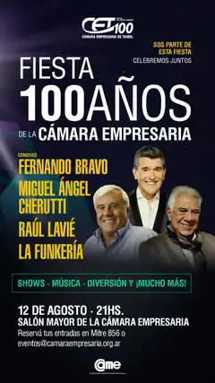 La Cámara Empresaria celebra su centenario con una cena show en el salón de fiestas