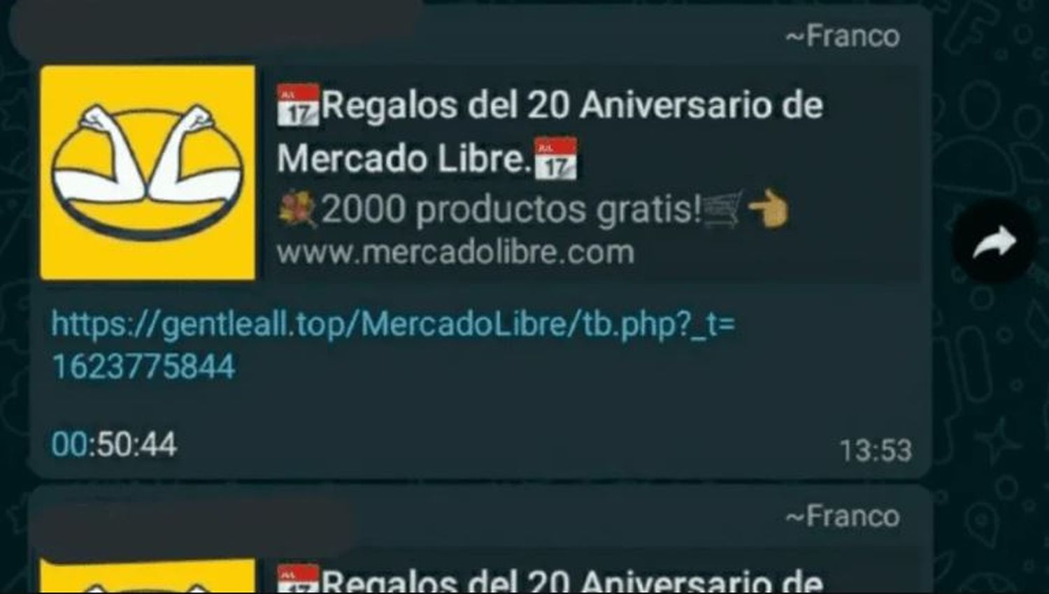 Alerta por un peligroso mensaje falso de WhatsApp que ofrece regalos de Mercado Libre