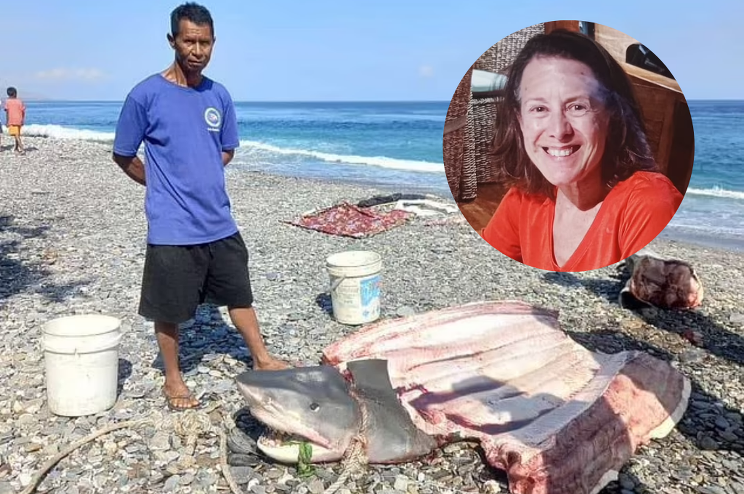 Un pescador de Timor Oriental capturó al tiburón.