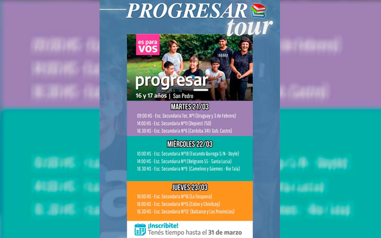 “Progresar tour”: salen a inscribir a las escuelas