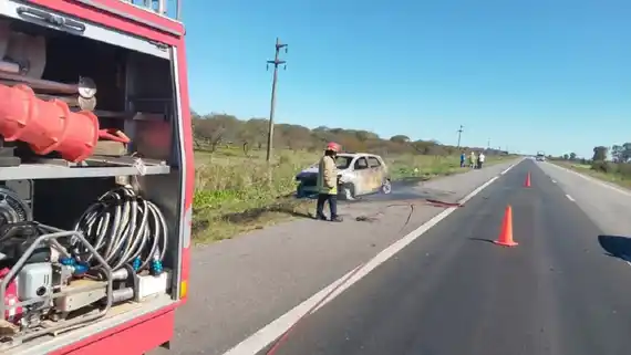 Ruta 14: un auto fue consumido por las llamas cerca de Ceibas