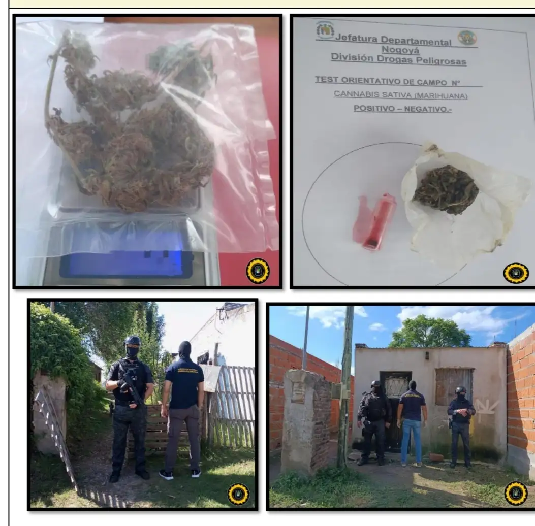 Nogoyá: dos allanamientos por narcomenudeo dejan detenidos y secuestro de drogas