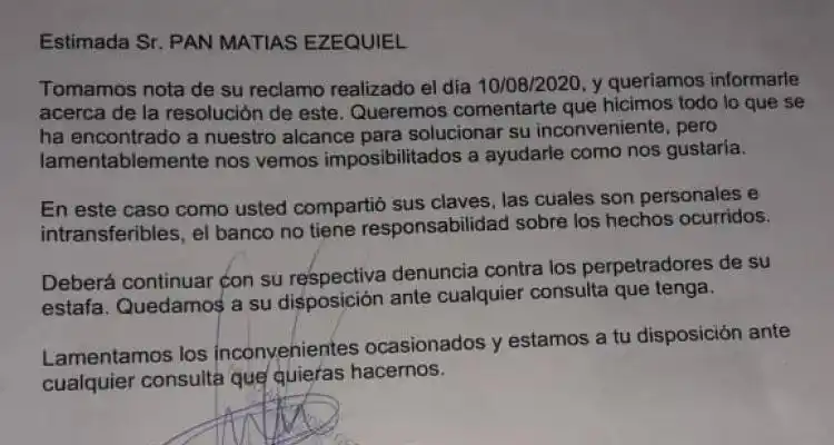 Qué le contestaron los bancos Galicia y Santander a quienes fueron víctimas de estafas