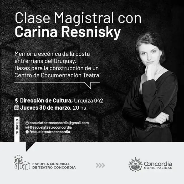 Hoy habrá una Clase Magistral de Teatro a cargo de Carina Resnisky