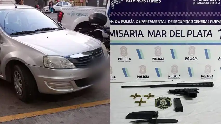 Además, el sujeto tenía una barra con punta de metal, un cuchillo y un escudo de la policía provincial.