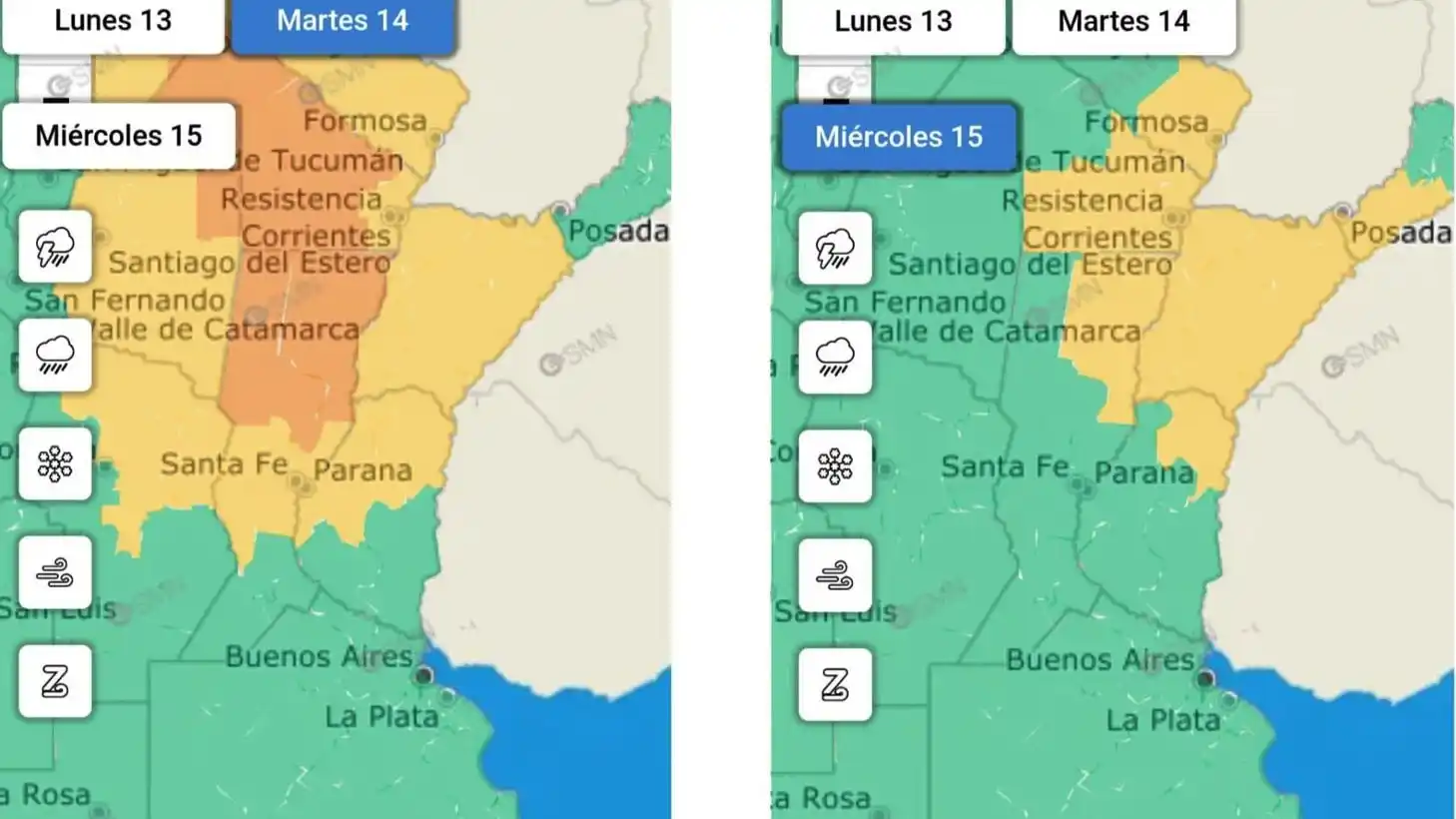 Emitieron una alerta amarilla por tormentas para este martes y miércoles en Entre Ríos