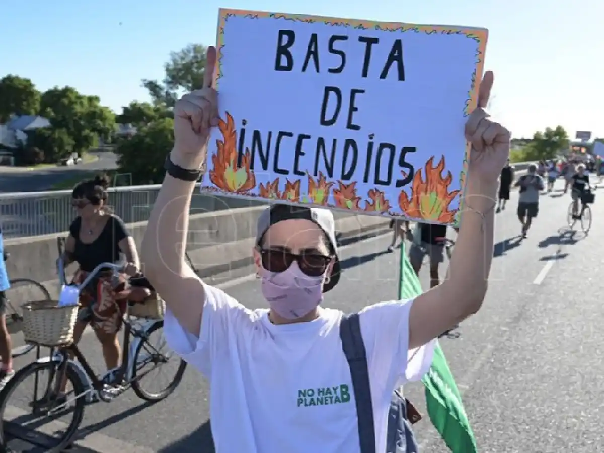 Ambientalistas cortaron el puente Rosario-Victoria en protesta por los incendios en humedales