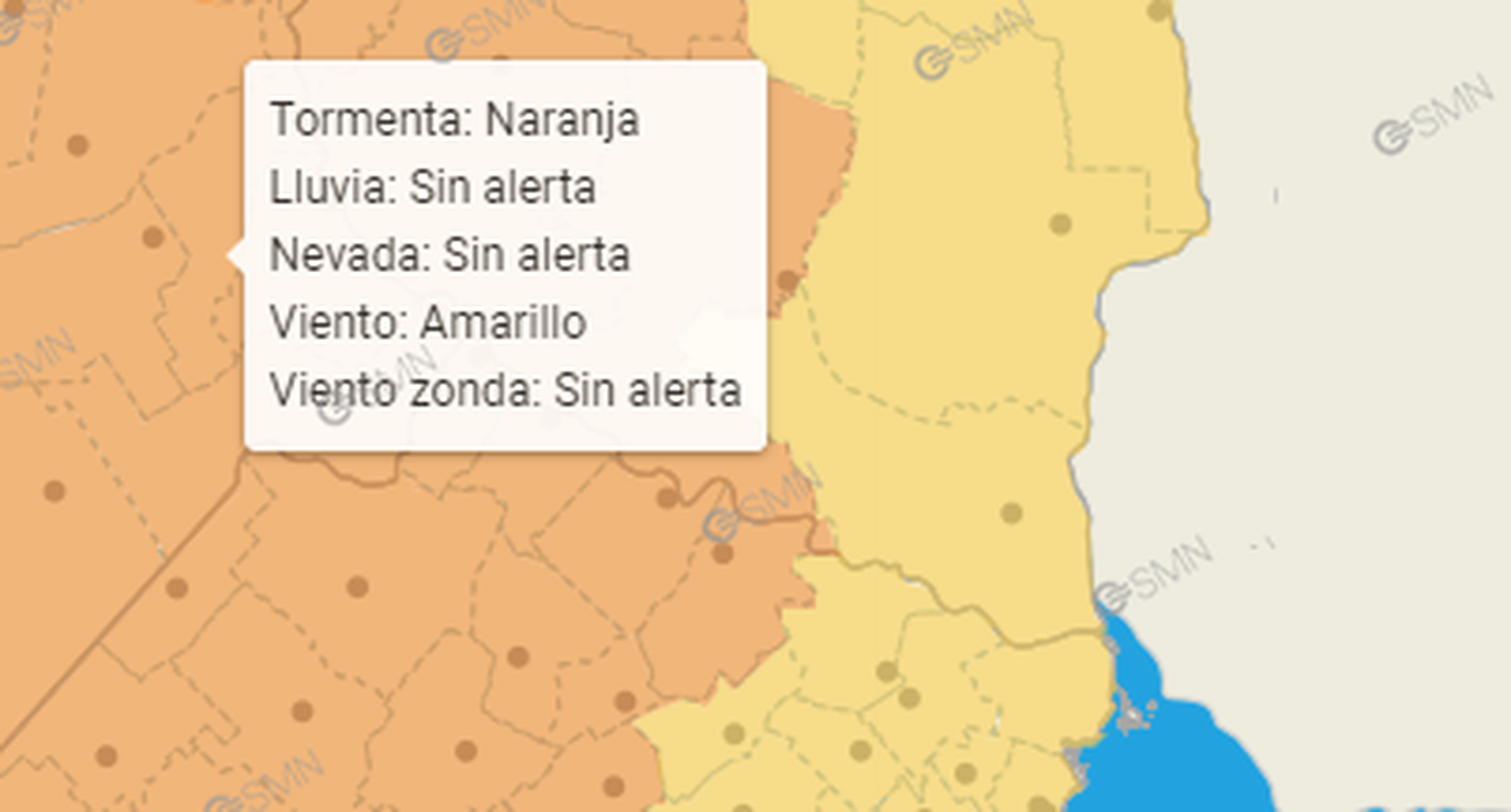 Rige alerta naranja por tormentas fuertes y ráfagas para la tarde y noche en San Pedro