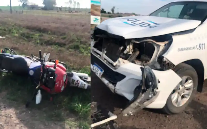 Un patrullero chocó contra una moto en Ruta 191