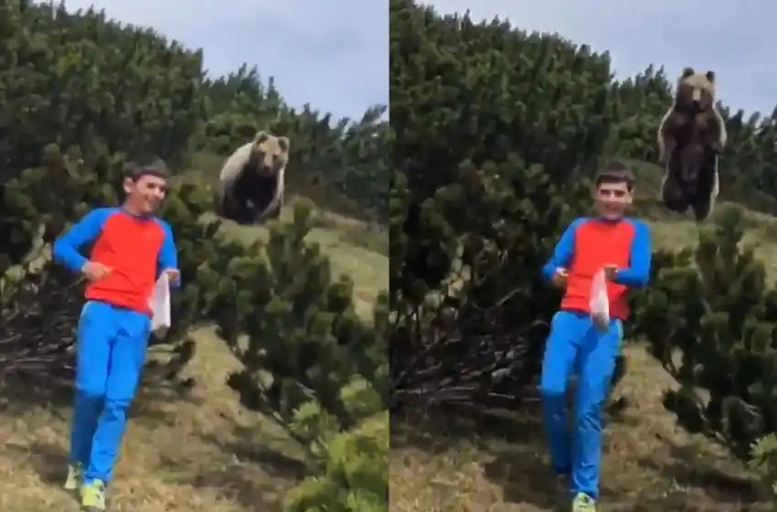 VIDEO: la tranquilidad de un niño al escapar perseguido por un oso pardo