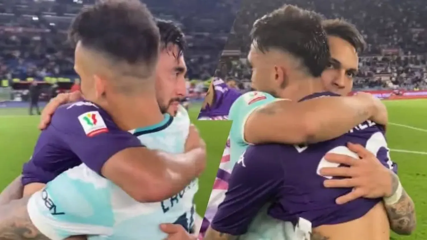 Lautaro Martínez consoló a Nico González tras la final de la Copa Italia