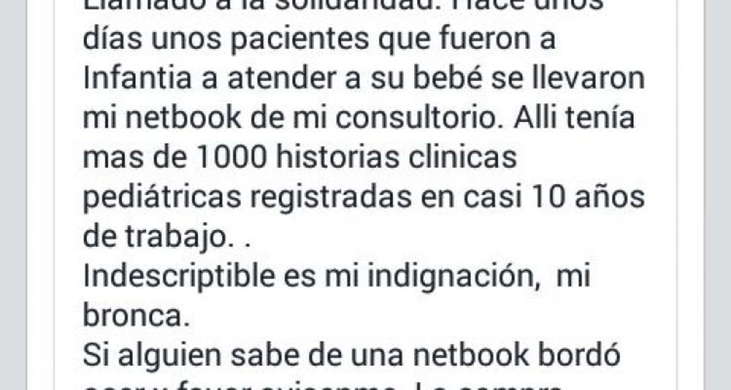 Robaron una notebook en el consultorio de la pediatra Carolina Perroud