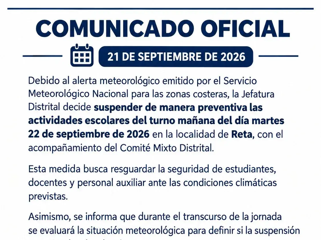 El comunicado sobre la suspensión preventiva