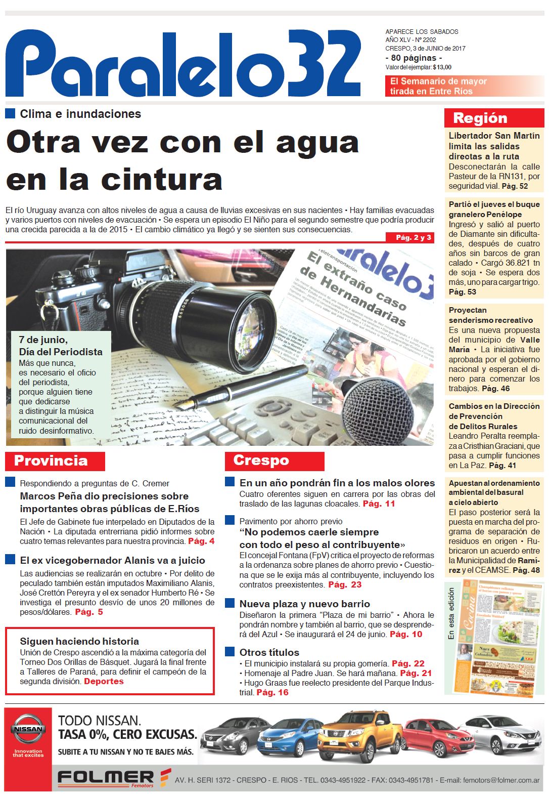 Esta es la tapa de la edición Crespo de Paralelo 32 de este sábado