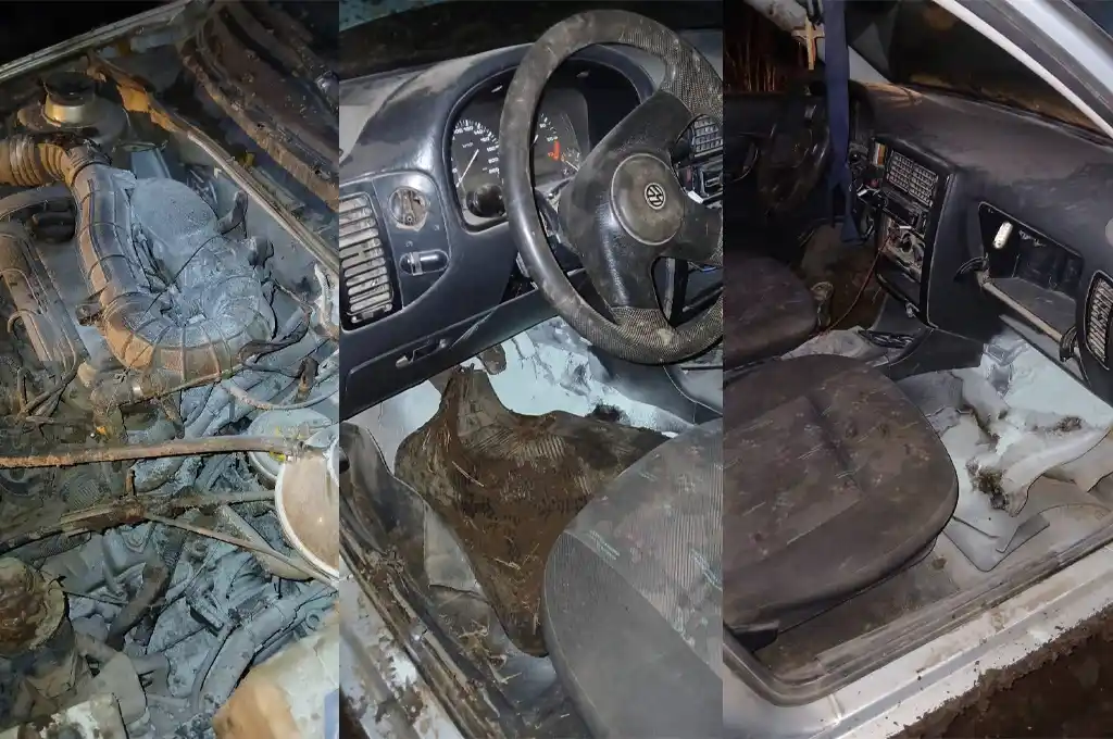 Un auto se incendió durante la noche en un camino barroso de zona rural de la región