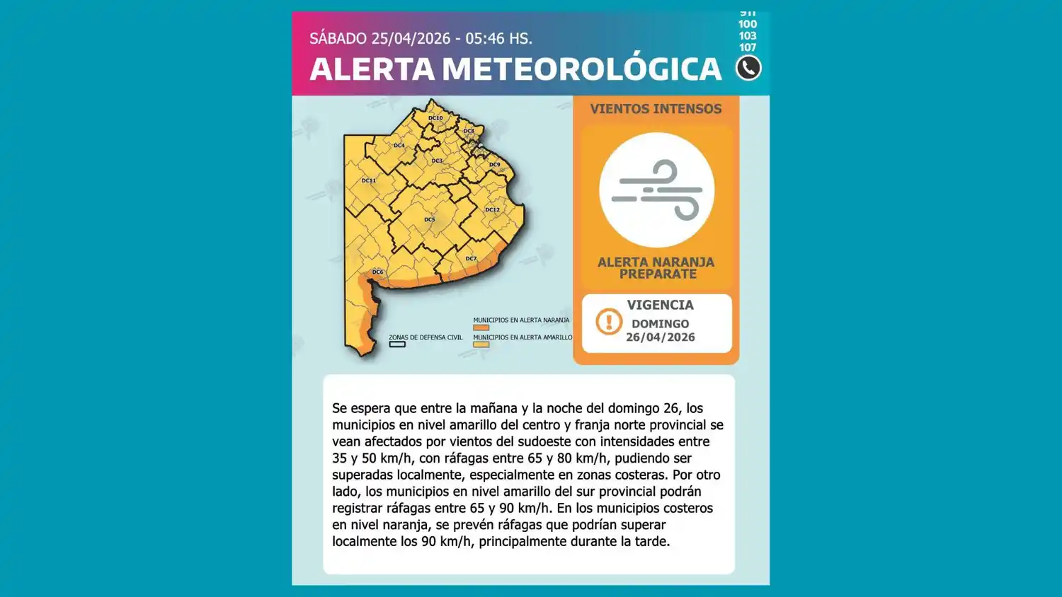 Alerta amarilla viento 260426