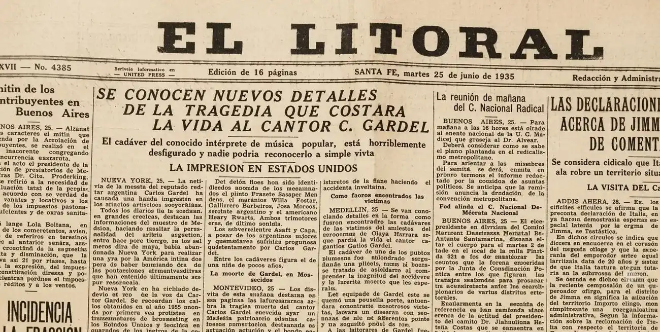 La muerte del artista en las páginas del diario. Foto: Archivo El Litoral