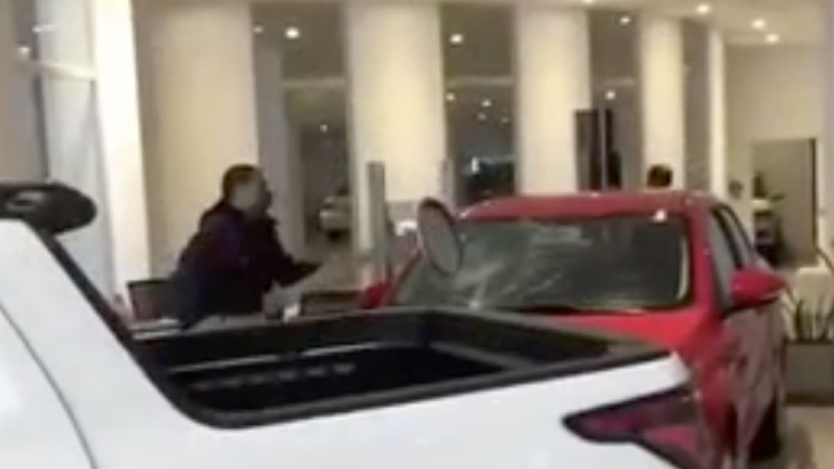 Un hombre enloqueció de furia y destrozó un auto 0Km en una concesionaria