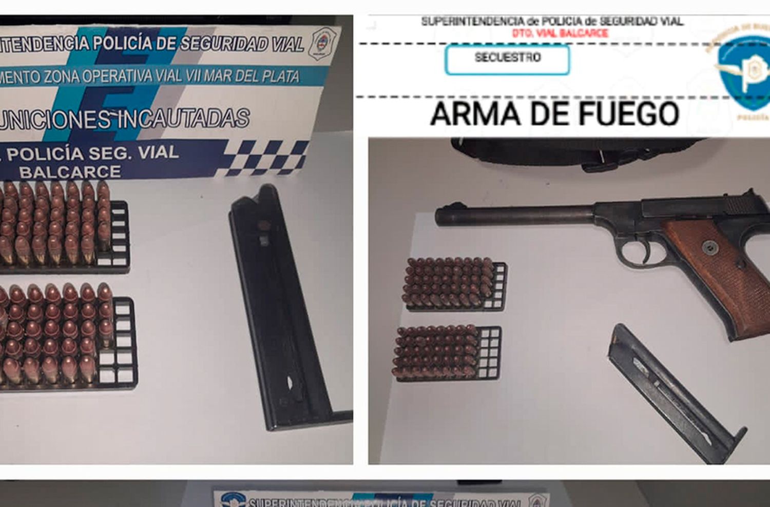 Viajaban a Mar del Plata con armas, municiones y cuchillas y los interceptan en la ruta 226