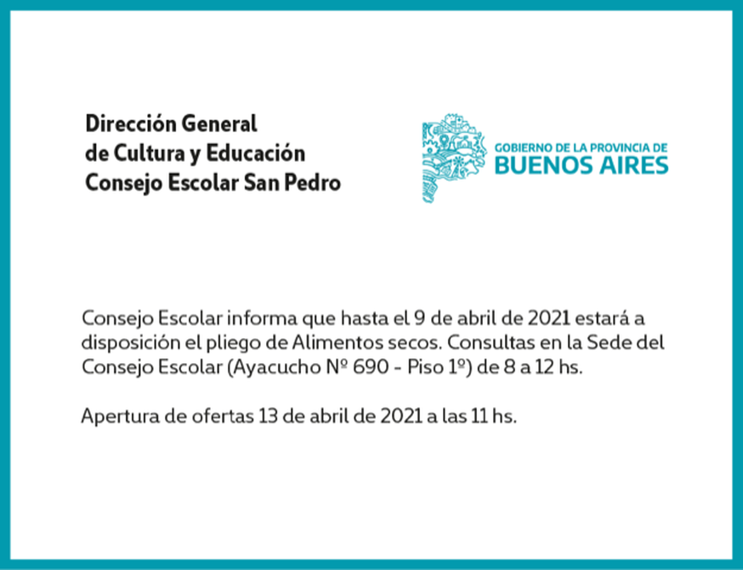 [Publicación Oficial] Informe Consejo Escolar: está disponible el pliego de alimentos secos