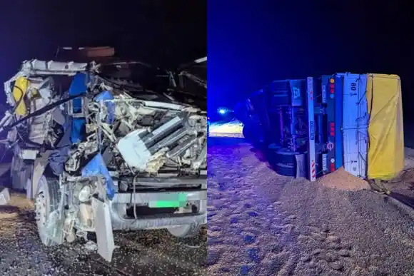 Fuerte choque entre camiones en la autopista Rosario-Córdoba: hay un chofer herido