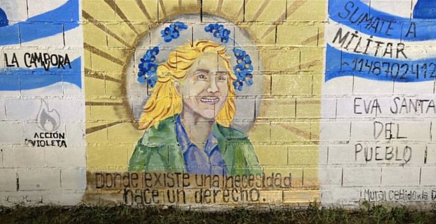 Insólito: Un extraño mural de Evita que hizo La Cámpora en Quilmes se hizo viral en las redes sociales 