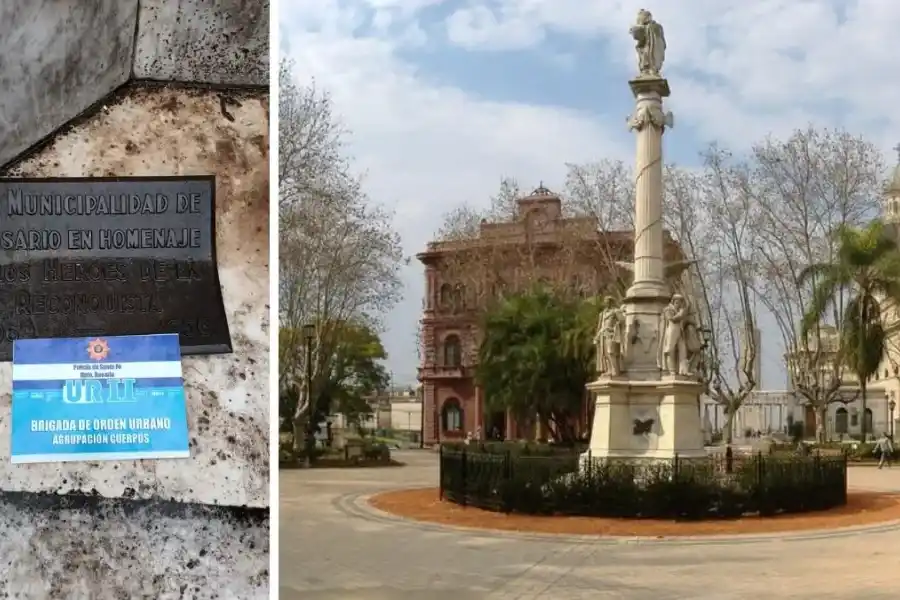 Los atraparon robando una placa de bronce de una estatua de la Plaza 25 de Mayo de Rosario