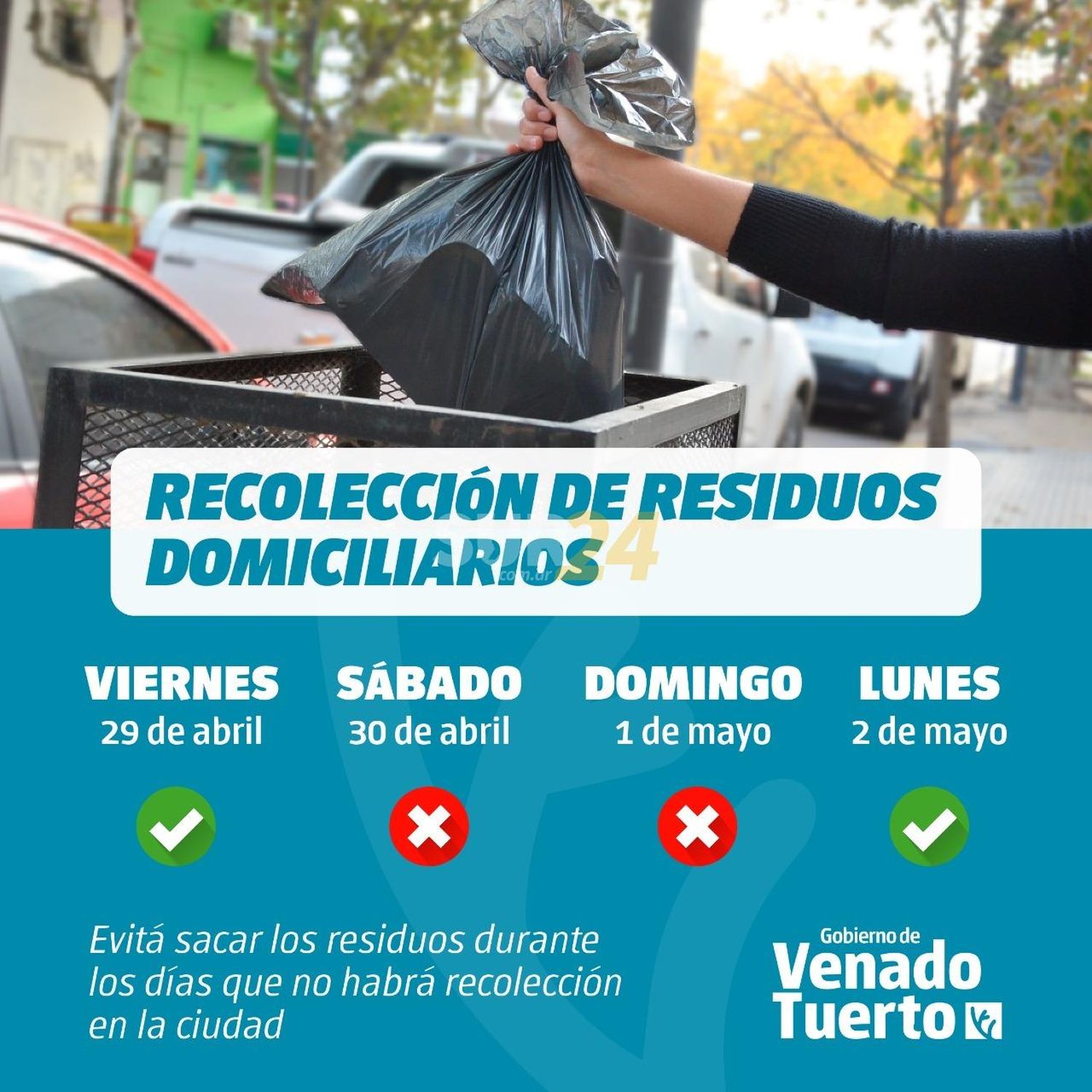 La recolección de residuos se realizará este viernes y regresará el próximo lunes