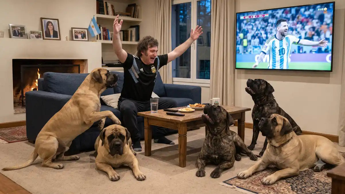 Milei festeja. Con sus perros en Olivos, nada de Casa Rosada.