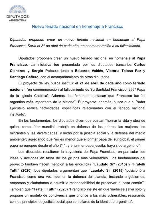 feriado por el papa francisco