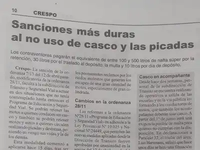 Crespo: la ordenanza que endureció las sanciones por no usar casco y correr picadas sigue siendo clave para la seguridad vial