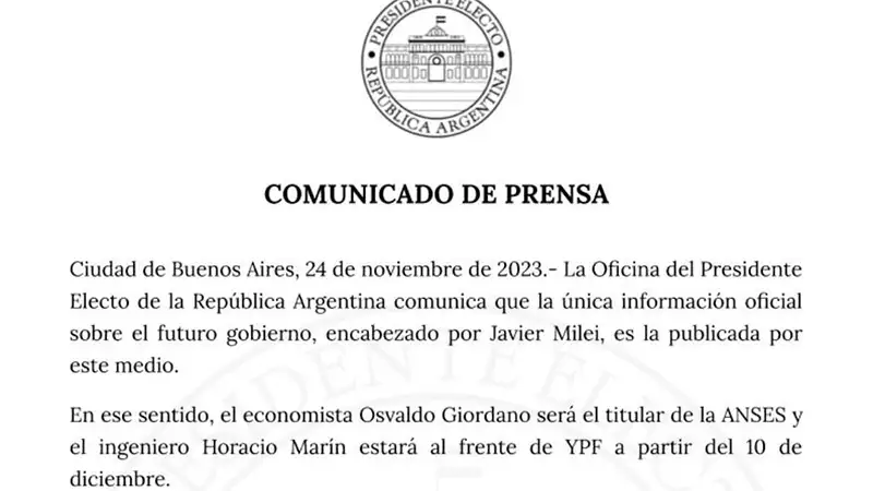 Milei confirma designaciones y que “cierre del Banco Central no es negociable”