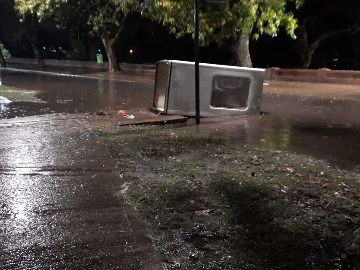 El temporal produjo calles anegadas y la caída de un árbol y una garita policial