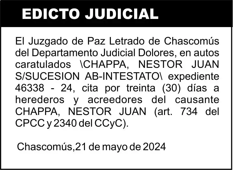 EDICTO\CHAPPA, NESTOR JUAN S/SUCESION AB-INTESTATO