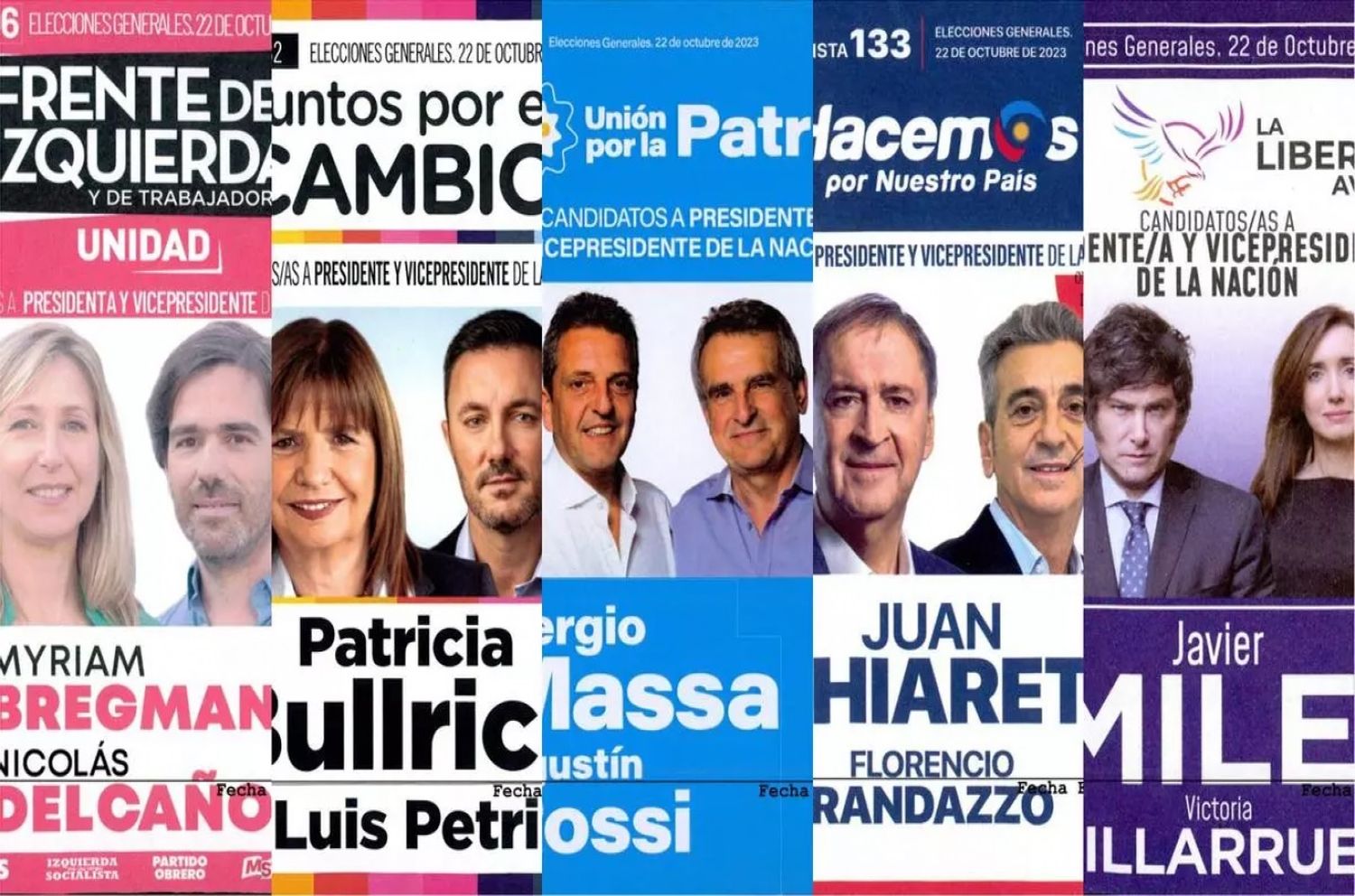 Las boletas de los cinco candidatos a presidente