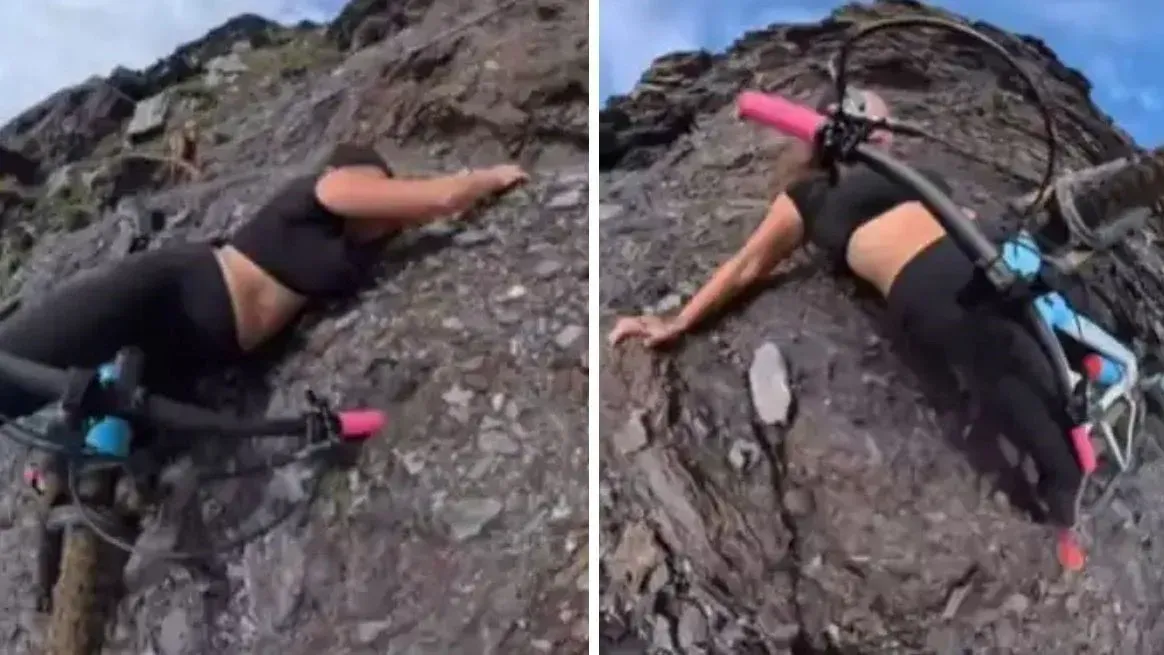 El impactante susto de una ciclista en España: estuvo a punto de caer por un acantilado