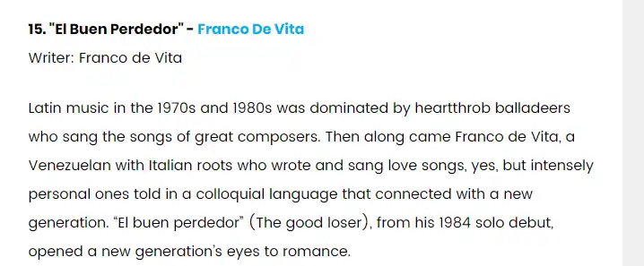 La canción de Franco De Vita marcó pauta en la balada latina. Foto: Billboard