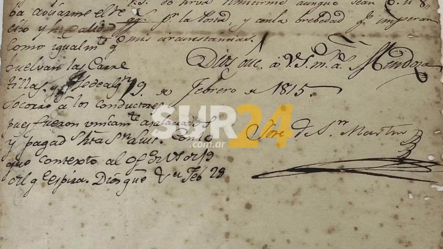 Detalle de la carta manuscrita de 1815, conservada durante décadas en un archivo familiar.