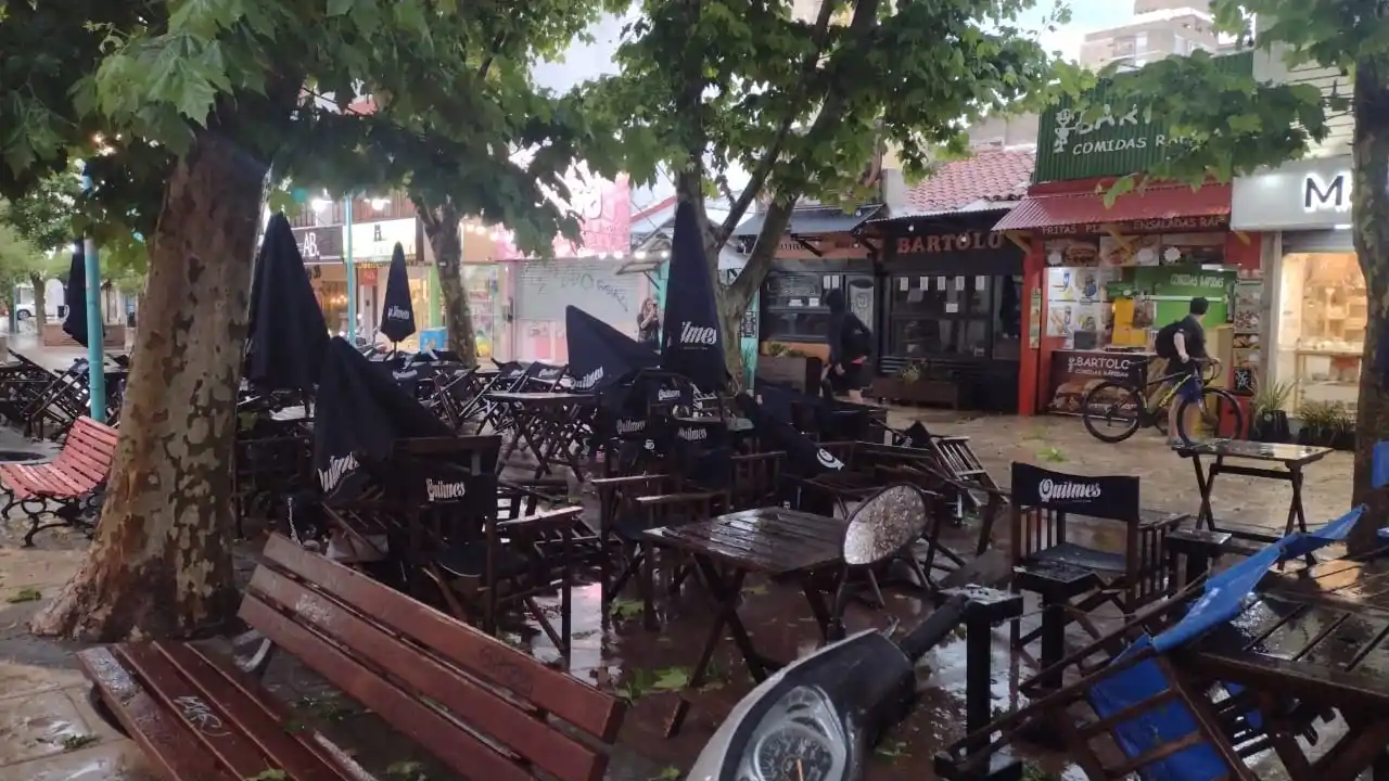 Destrozos en la peatonal de Miramar.