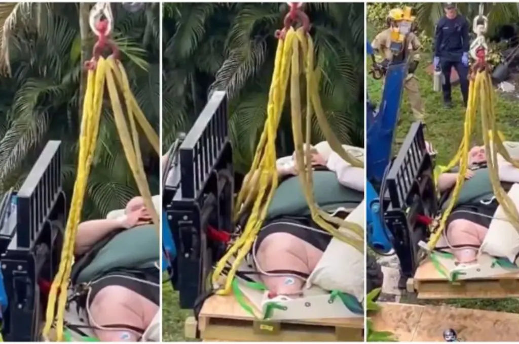 VIDEO | Operativo insólito en Florida: los bomberos tuvieron que usar una grúa para socorrer a un hombre