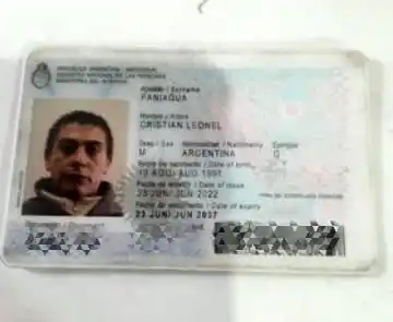 Encontraron DNI de Cristian Paniagua