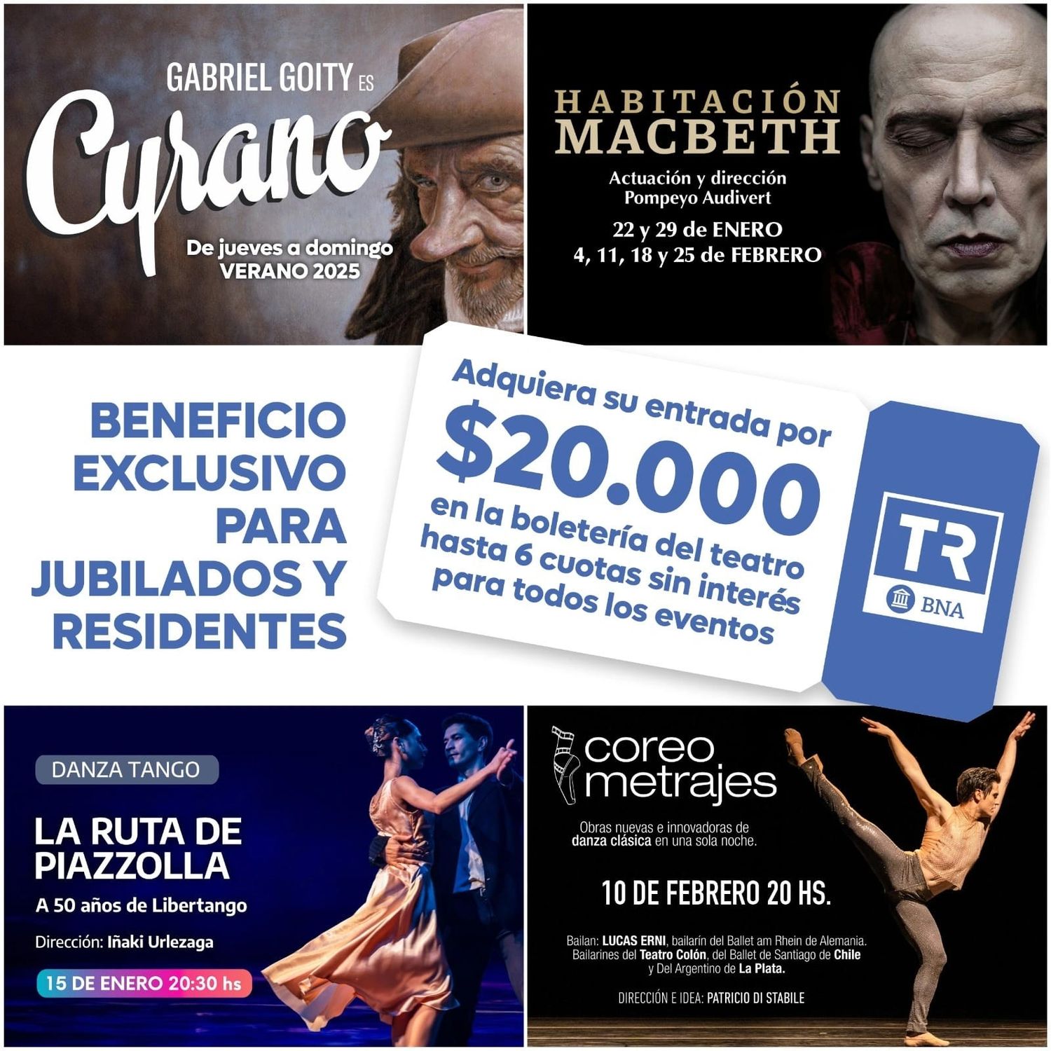 El Teatro Tronador BNA anuncia un importante beneficio para jubilados y residentes