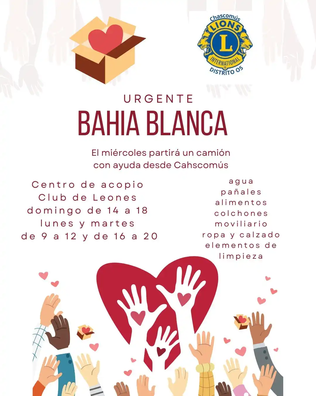 Solidaridad en acción: El Club de Leones Chascomús organiza una campaña de ayuda para Bahía Blanca