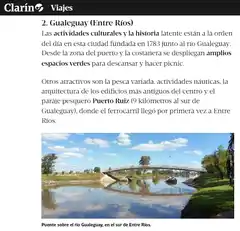 Gualeguay recomendada por Clarín para vacacionar