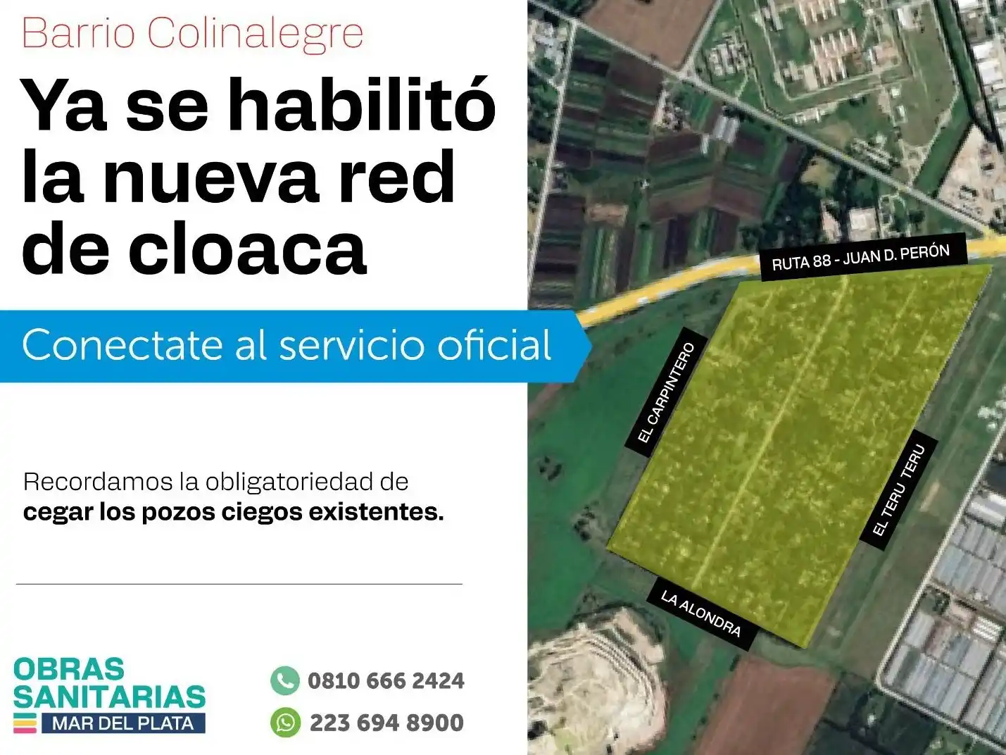 La obra fue ejecutada por la Dirección Provincial de Agua y Cloacas (DIPAC).
